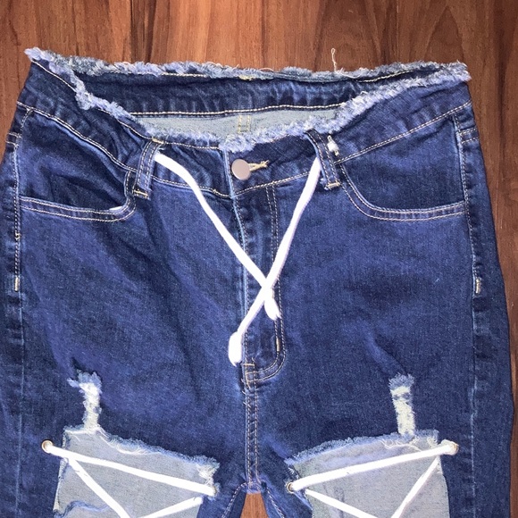 SHEIN Dark Blue Ripped Skinny Jeans size 12 / 31 - Picture 3 of 6